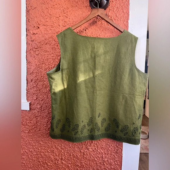 Maggie McNaughton Blouse Womans Plus 2X Green Linen Blend Tank Top Shirt - Picture 3 of 4